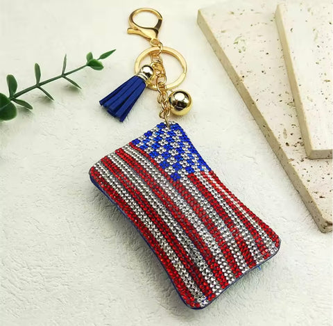 American Flag Rhinestone Keychain