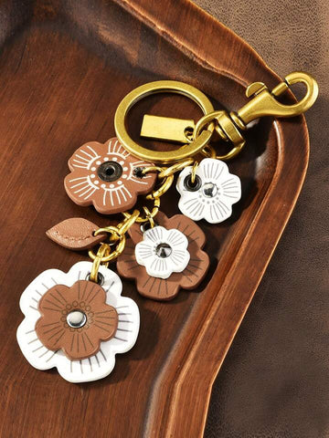 Brown & White Flower Bag Charm