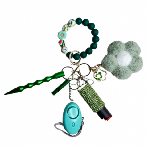 Green Flower Beaded Self Defense Keychain