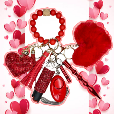 Red Valentine Heart Beaded Self Defense Keychain