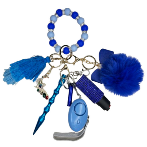 Blue Peacock Beaded Self Defense Keychain