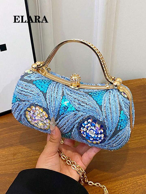Blue Sequin Crossbody Bag