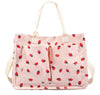 Pink Strawberry Double Pocket Tote Bag