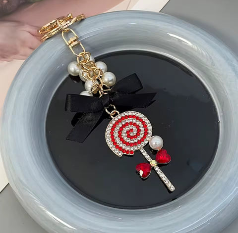 Lollipop Bow Pearl Keychain