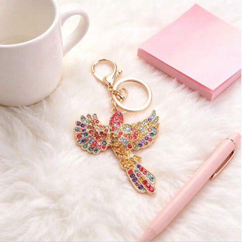 Vibrant Colorful Bird Bling Keychain