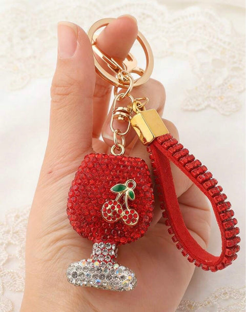 Red Cherry Wine Bling Keychain
