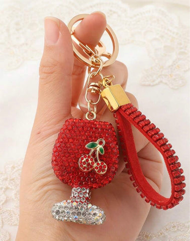Red Cherry Wine Bling Keychain