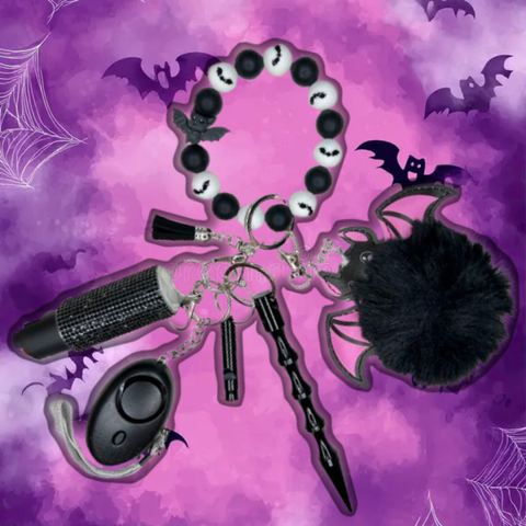 Midnight Bats Beaded Self Defense Keychain