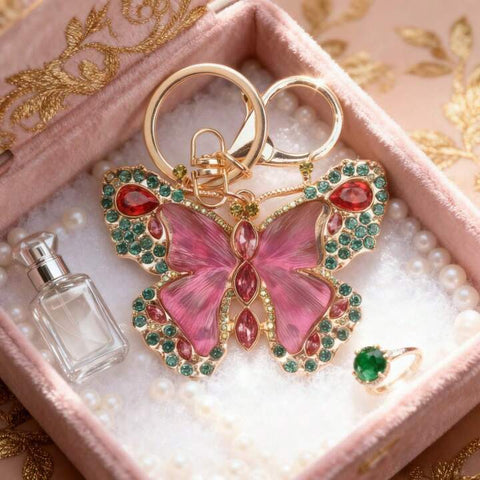 Pink & Green Butterfly Keychain