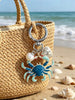 Blue Crab Heart Pearl Keychain