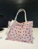 Pink Strawberry Double Pocket Tote Bag