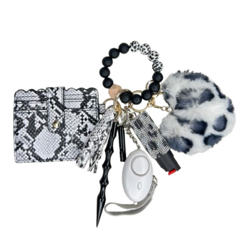 Snake Print Card Holder Beaded Self Defense Keychain