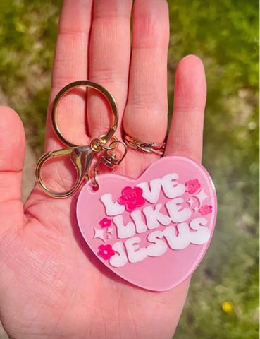 Love Like Jesus Pink Heart Keychain