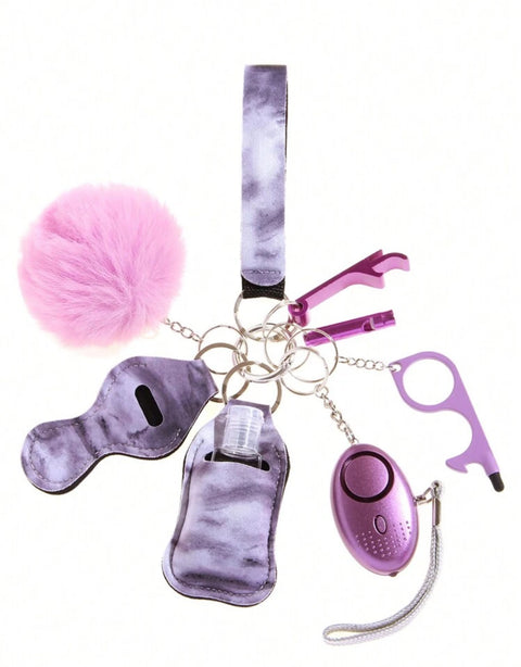 Purple Clouds 8 PCS Safety Keychain Set (Empty Hand Sanitizer Bottle Included)