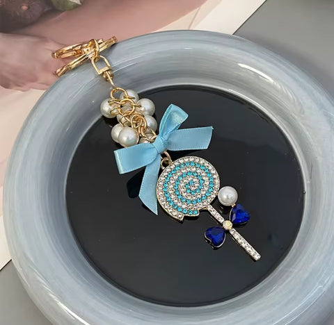 Lollipop Bow Pearl Keychain
