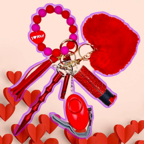 I Heart You Red Beaded Self Defense Keychain