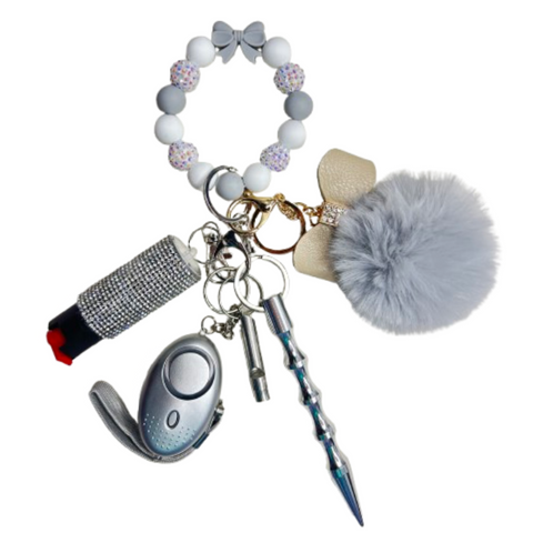 Silver Grey Bow Beaded Self Defense Keychain