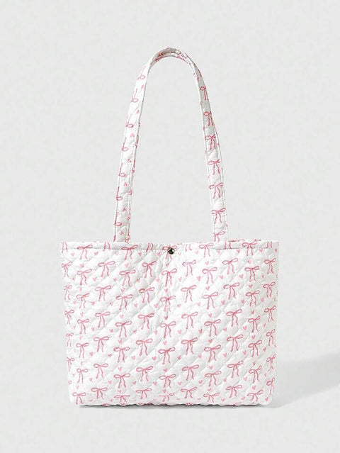 Pink Bow Quilted Tote Bag