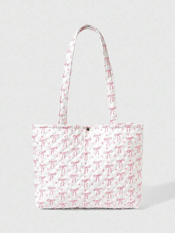 Pink Bow Quilted Tote Bag