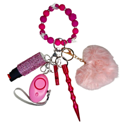Pink 3D Butterfly Beaded Self Defense Keychain