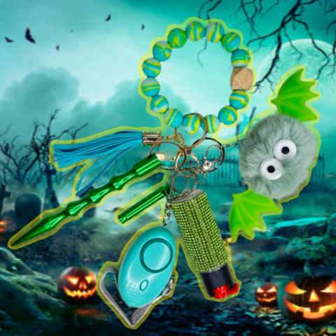 Green Bat Beaded Self Defense Keychain