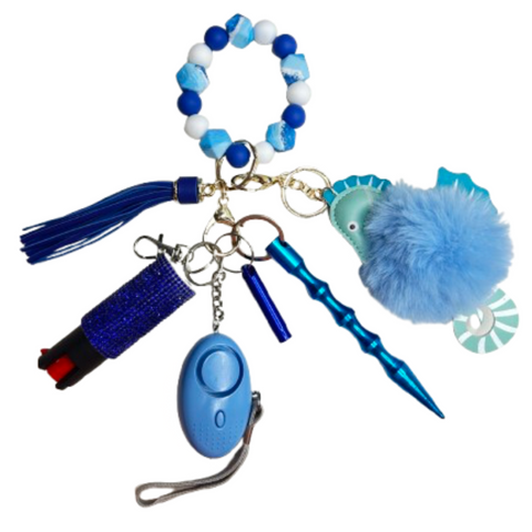 Blue Ocean Beaded Self Defense Keychain