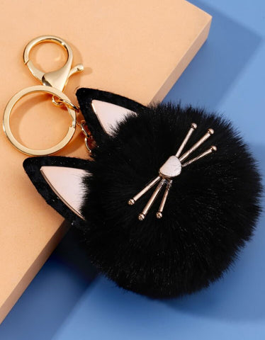 Black Cat Pom Pom Keychain