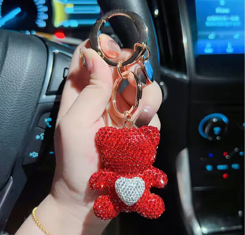 Red Bear Heart Bling Keychain