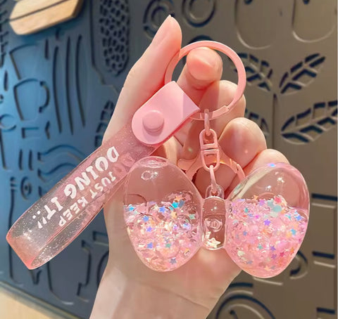 Pink Bow Liquid Keychain