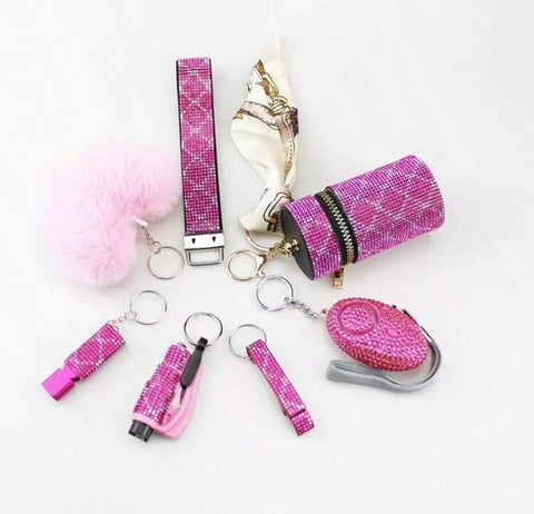 Pink Stripes Bling 7 Piece Set