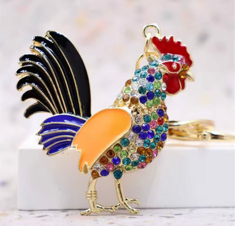 Colorful Rooster Bling Keychain