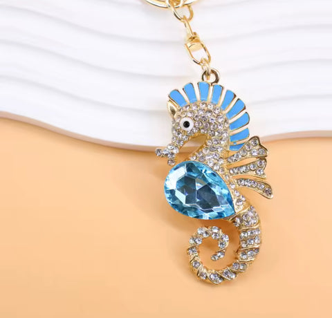 Blue Seahorse Gem Keychain