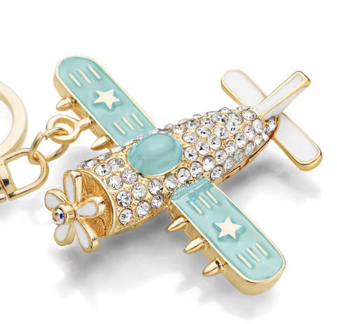 Dark Blue Bling Plane Keychain (Rotatable Propeller)