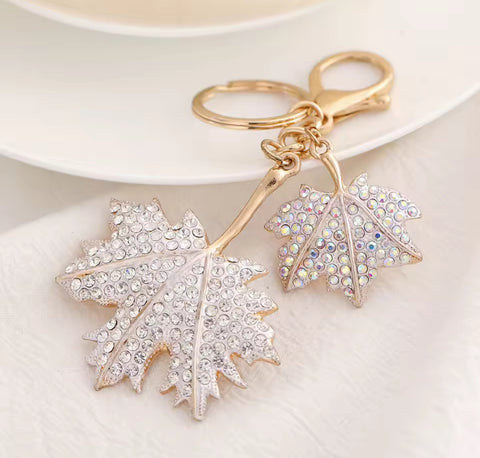 Snowy Maple Leaves Bling Keychain