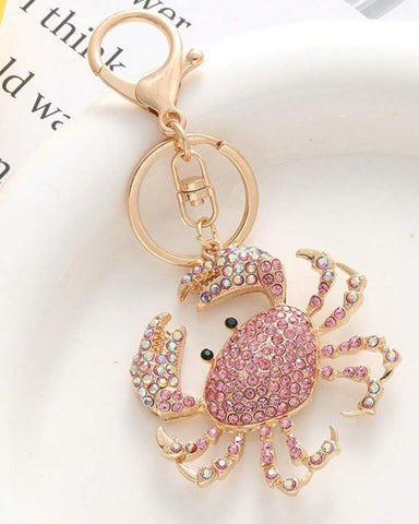 Pink Crab Charm Keychain