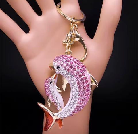 Pink Dolphins Bling Keychain