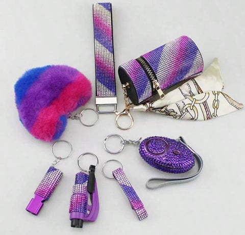 Purple & Pink Stripes Bling 7 Piece Set