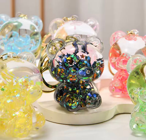 Starry Midnight Bear Liquid Keychain