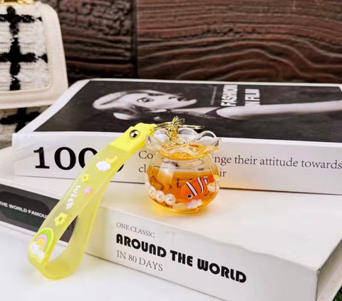 Clown Fish Bowl Liquid Keychain