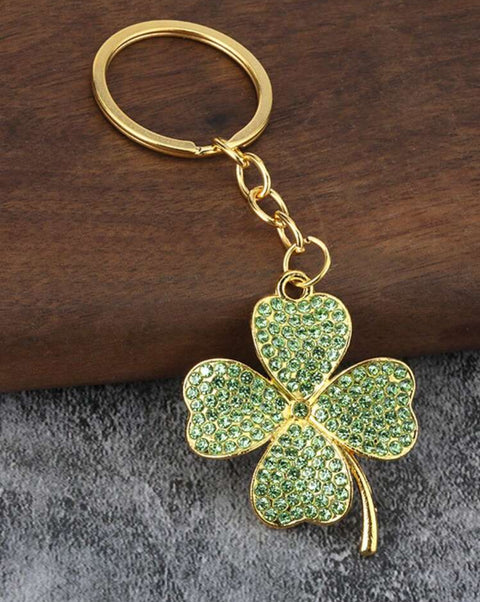 Bling Green Leaf Clover Keychain