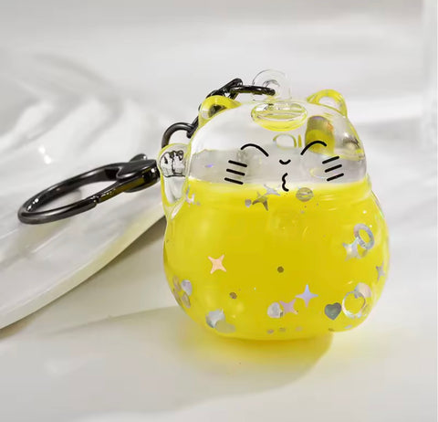 Yellow Cat Liquid Keychain