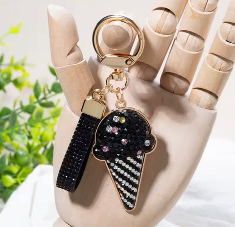 Black Ice Cream Bling Keychain