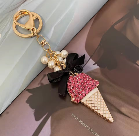 Ice Cream Bling Bow Keychain