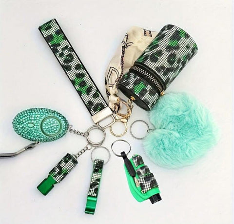 Green Leopard Bling 7 Piece Set