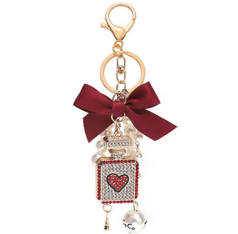 Red Heart Perfume Bottle Bling Keychain