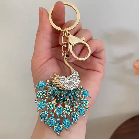 Blue Peacock Bling Keychain