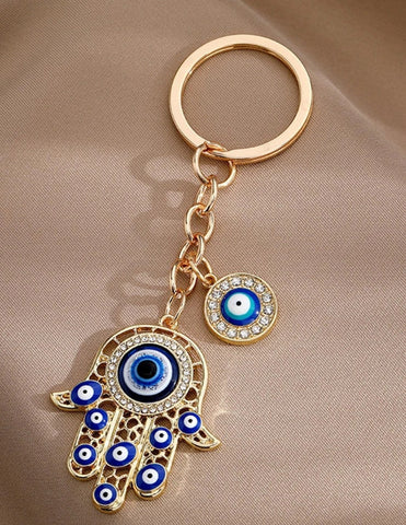 Gold Evil Eye Hand Design Keychain