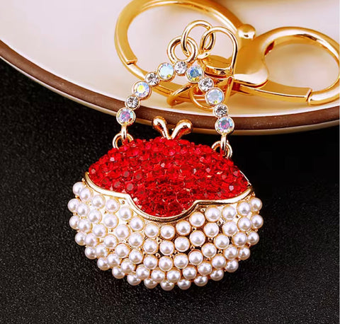 Red Bling Peal Purse Keychain
