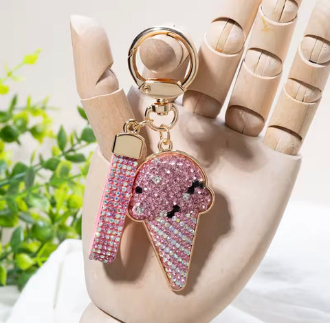 Pink Bling Ice Cream Keychain