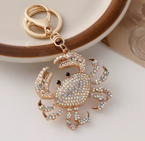 White Crab Charm Keychain